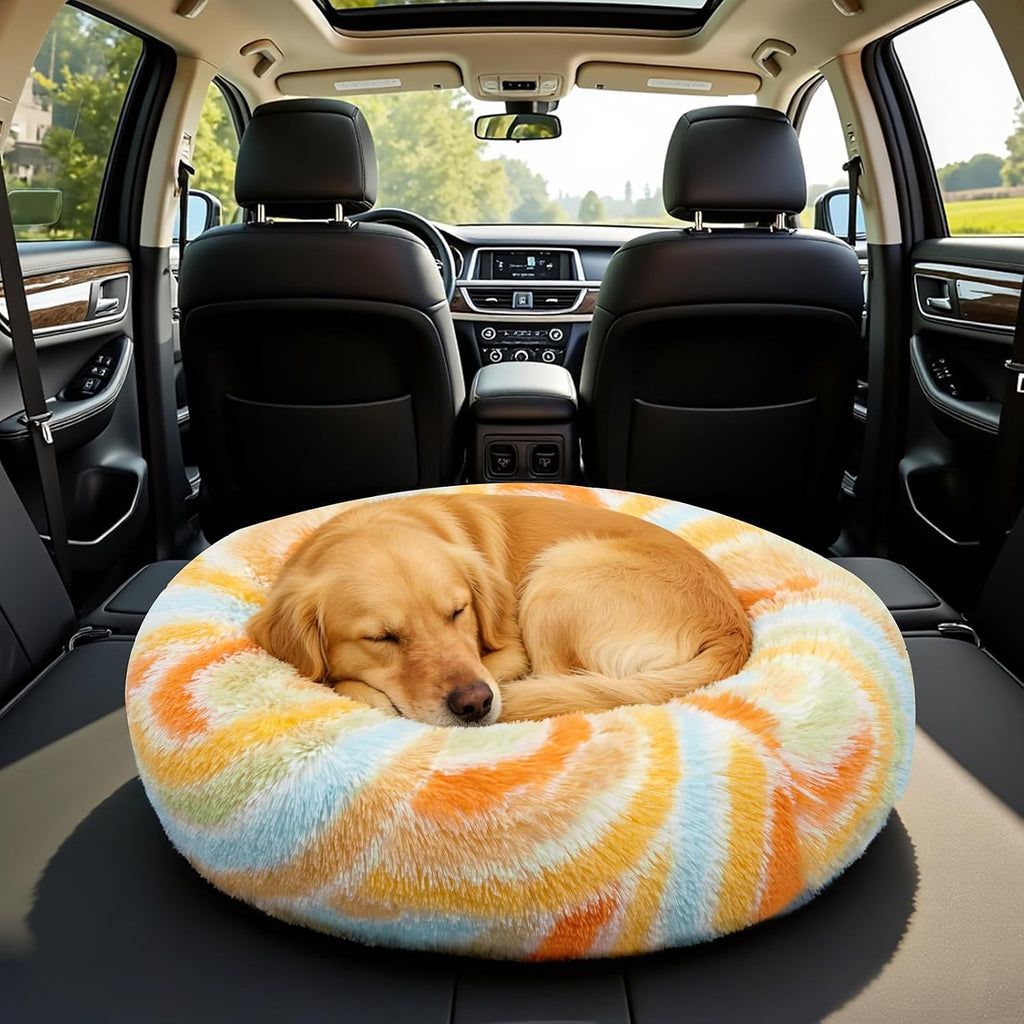 Calming Soft Round Dog & Cat Bed, Donut Cuddler Warming Cozy Fluffy Plush Cushion Beds for Small Medium Sized Dog and Cat