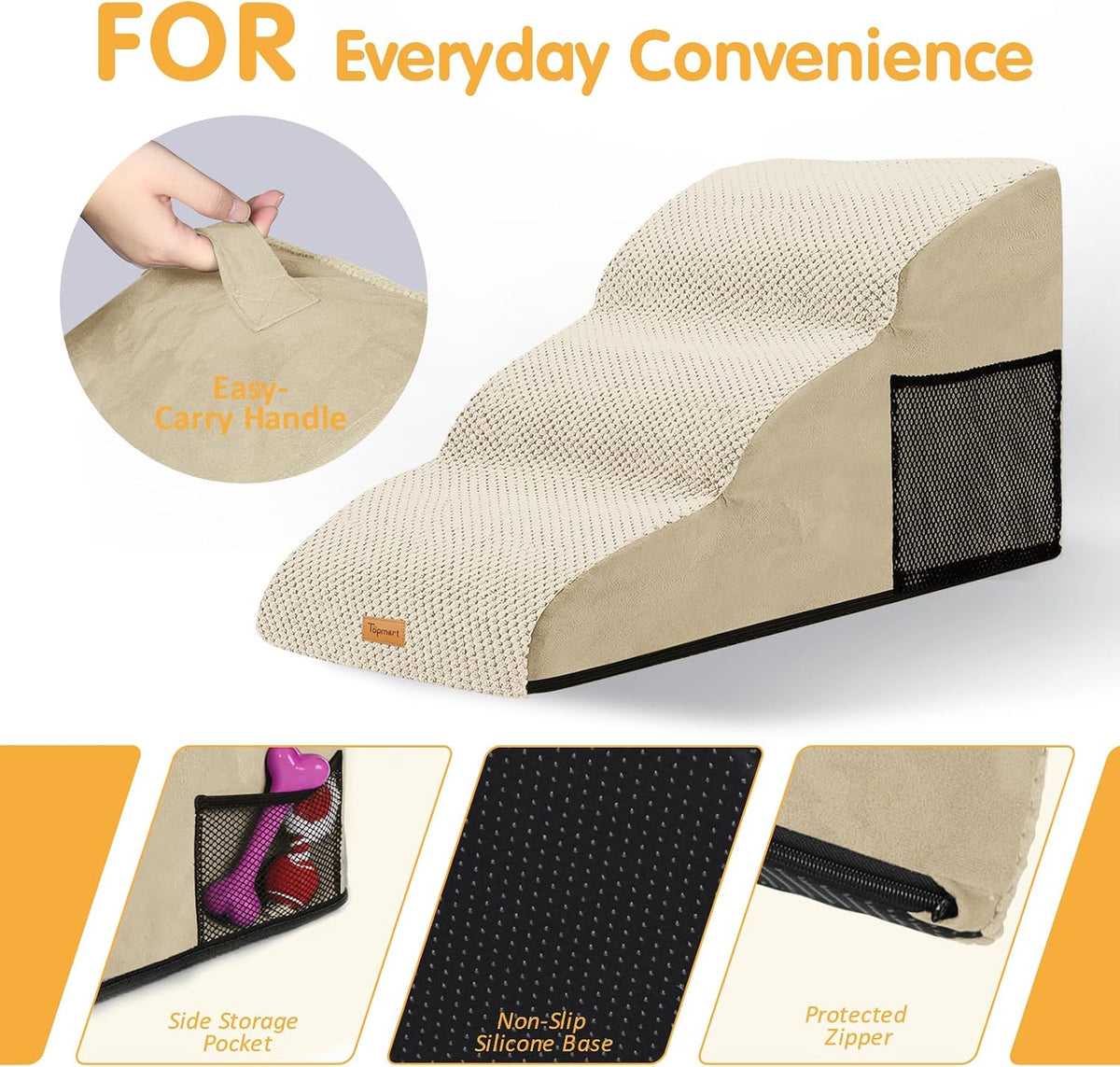 Topmart High Density Extended Foam Dog Ramp&Steps 3 Tiers,15.7" High