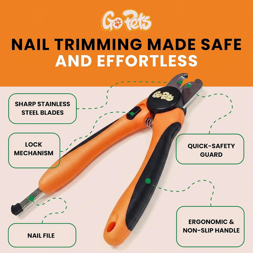 GoPets Nail Clipper for Large Dogs & Cats, Quick Sensor Safety Guard | Heavy Duty Trimmer for Thick Nails, Stainless Steel Blades, Grooming Tool for Pets, Non-Slip Handle Built-in Nail File 