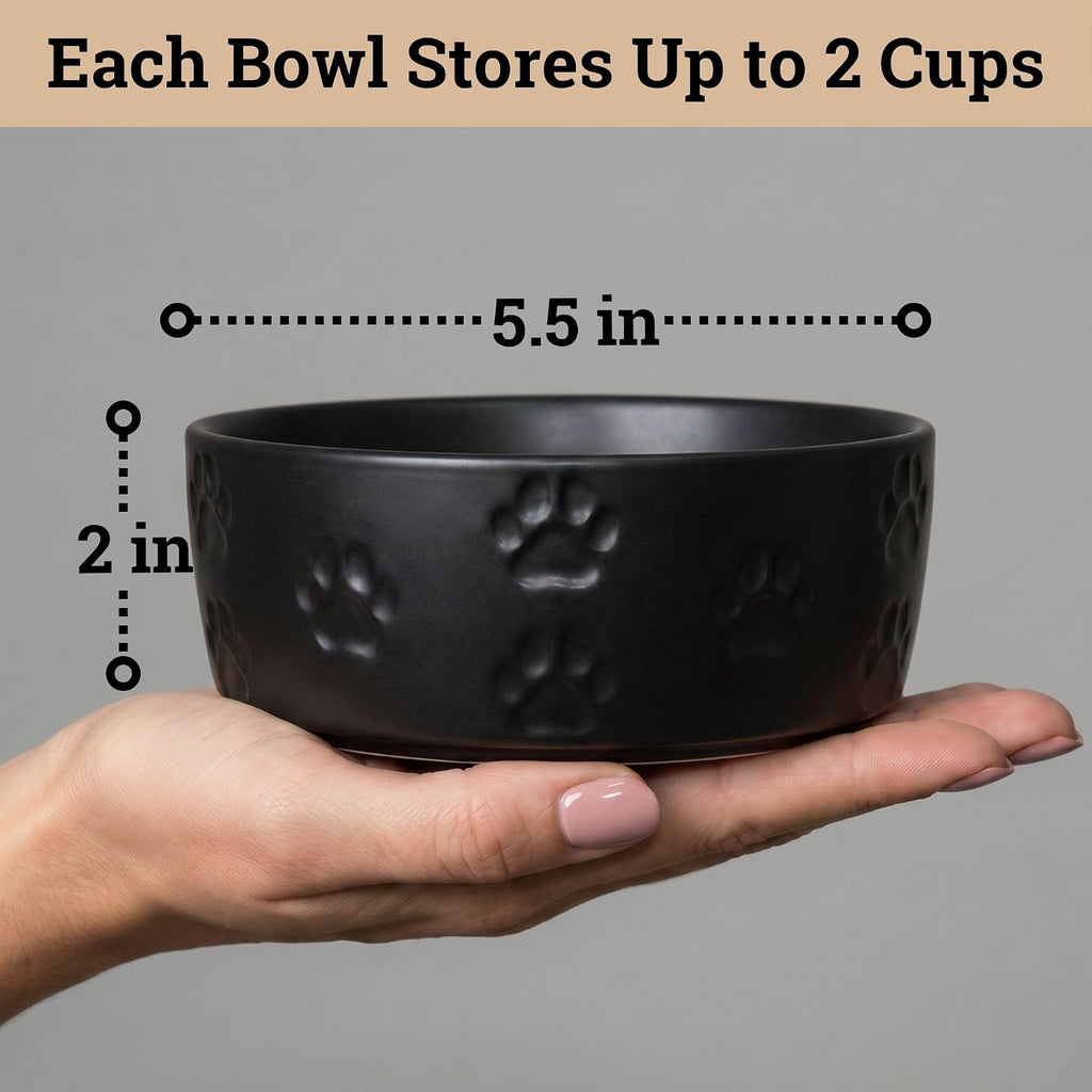 Ceramic Dog Bowl Set of 2 with Anti-Skid Base, 5.5"W x 2"H, 2 Cup Capacity