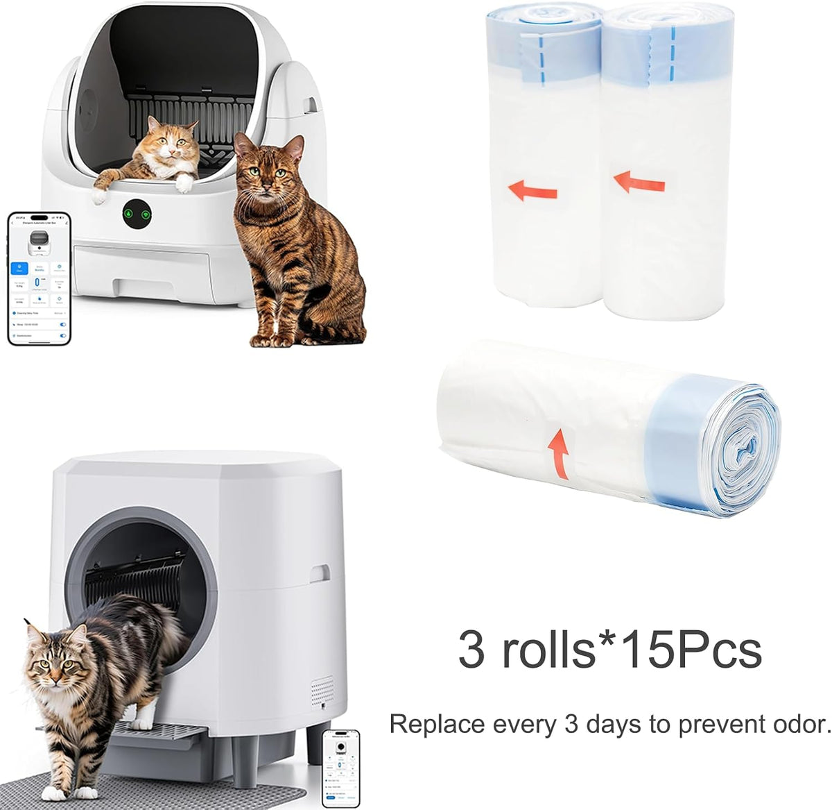 45 Packs Replaced Trash Bags-3 Rolls, Ellenpent Cat Litter Box