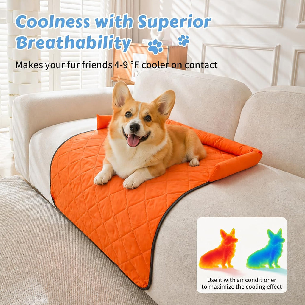 Cooling Dog Bed Mats with Neck & Head Support, 35.43 x31.5 inch Orange