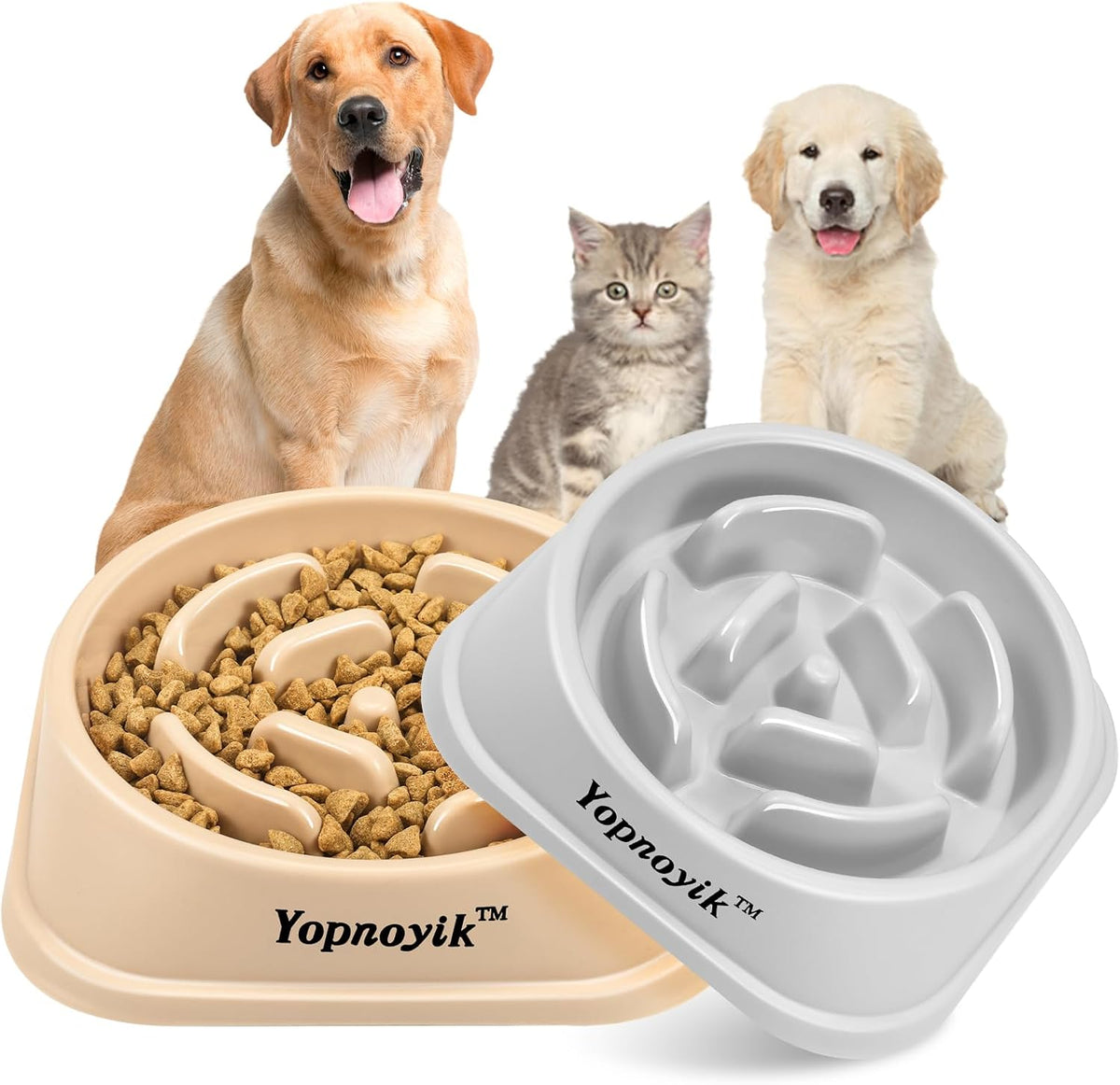 2 Pack Slow Feeder Dog Bowls for Medium Dogs & Cats | Non-Slip Base, Anti-Choking Design, Reduces Bloating & Overeating, Easy to Clean, 1.5-2 Cups