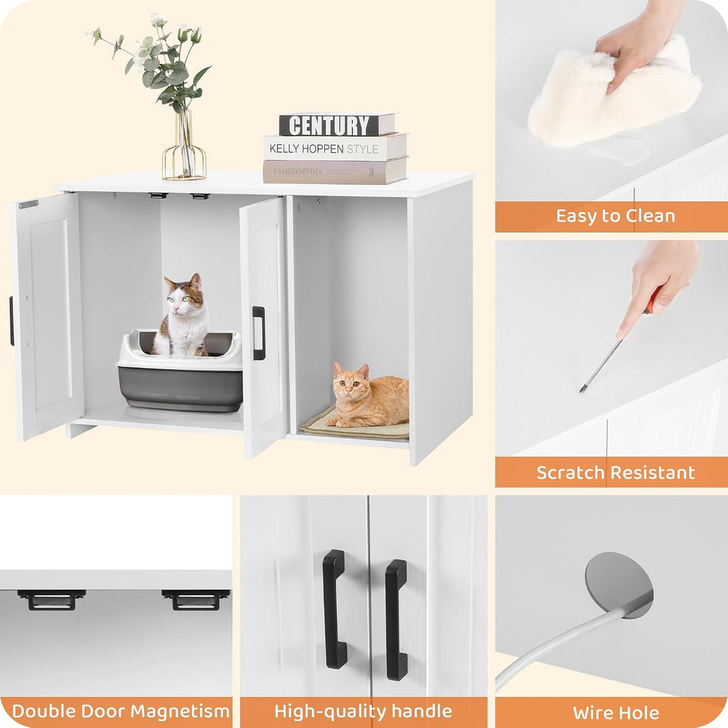 Dwanton Cat Litter Box Enclosure, with Scratching Mat, 31.5" x 19.7"x 21.7"