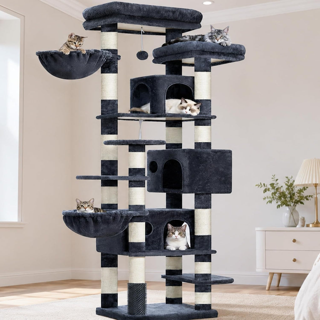 Hey-brother Cat Tree, Multi-Level Tower with 3 Condos, Hairbrush, MPJ035-MG