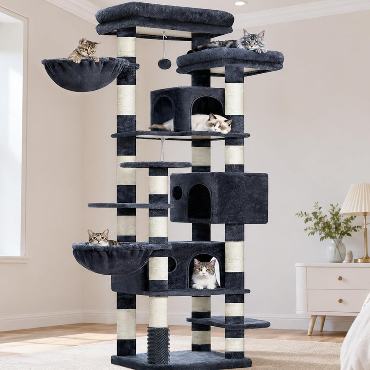 Hey-brother Cat Tree, Multi-Level Tower with 3 Condos, Hairbrush, MPJ035-MG