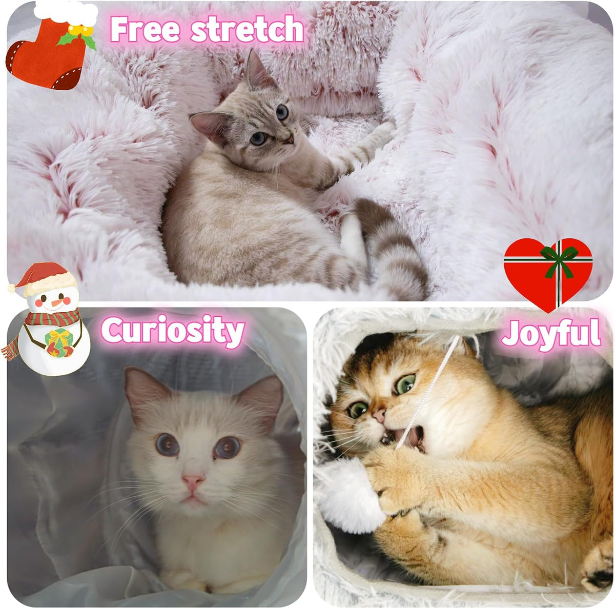 XxingSheep Extra Large Cat Tunnel Bed Plush Cat Cave for Indoor Cats