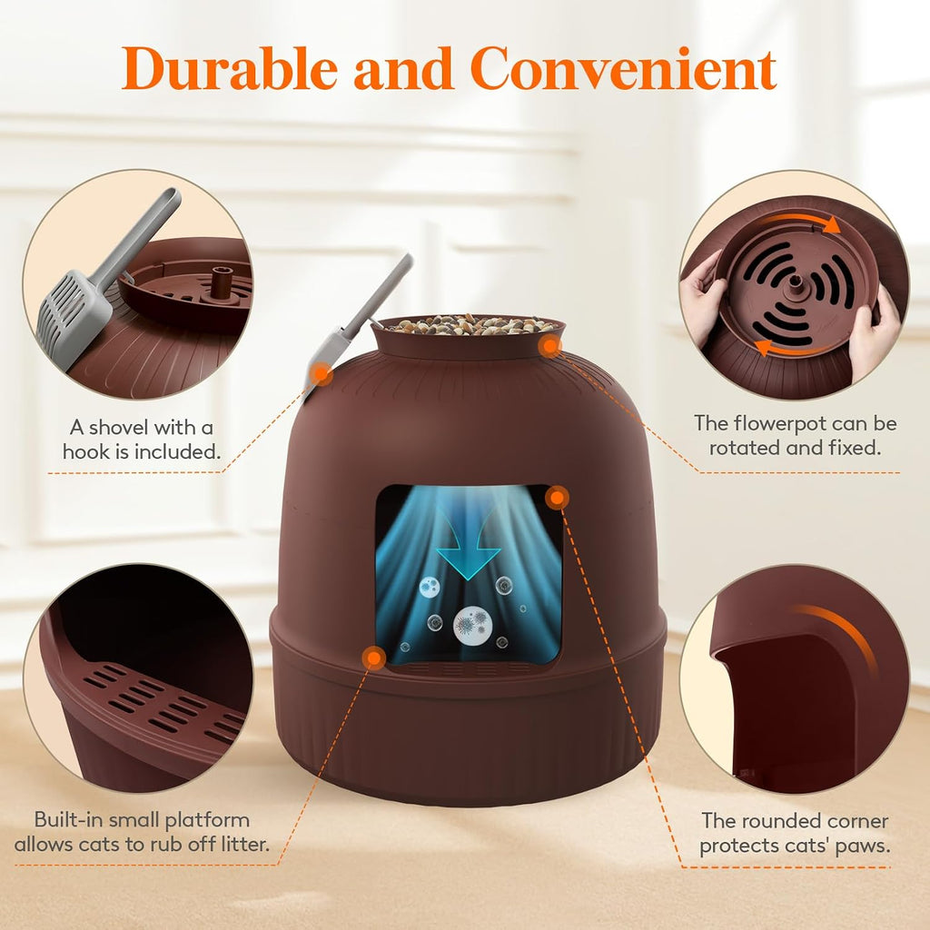 Lifewit Hidden Plant Cat Litter Box with Plastic Scoop, Brown | Extra Large Enclosure Litter Tray with Carbon Filter& Odor Control, Aesthetic Cats Stuff for Living Room, Bathroom, Corner