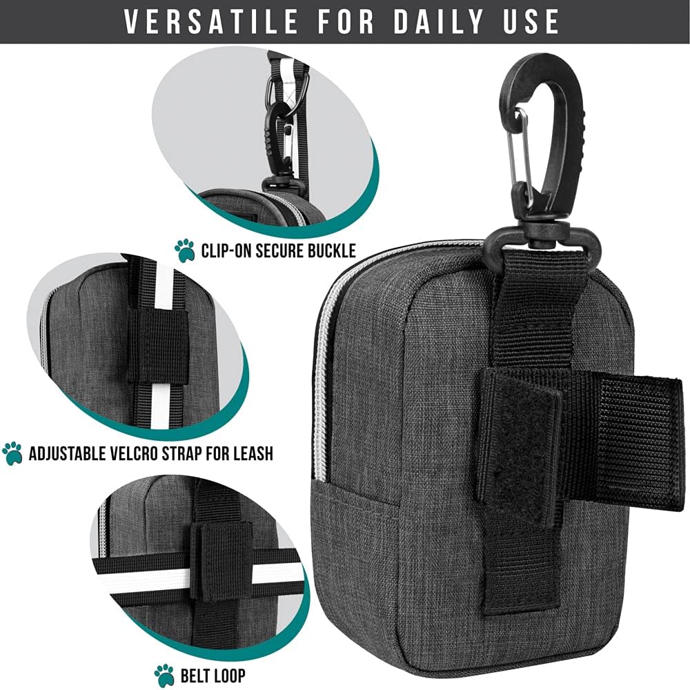 PetAmi Dog Poop Bag Holder for Leash Waste Bag Dispenser Pet Pouch Charcoal | Doggy Puppy Walking Accessories Travel Camping, Dog Treat Pouch Supplies Must Have, Doggie Poo, Jogging, Walks