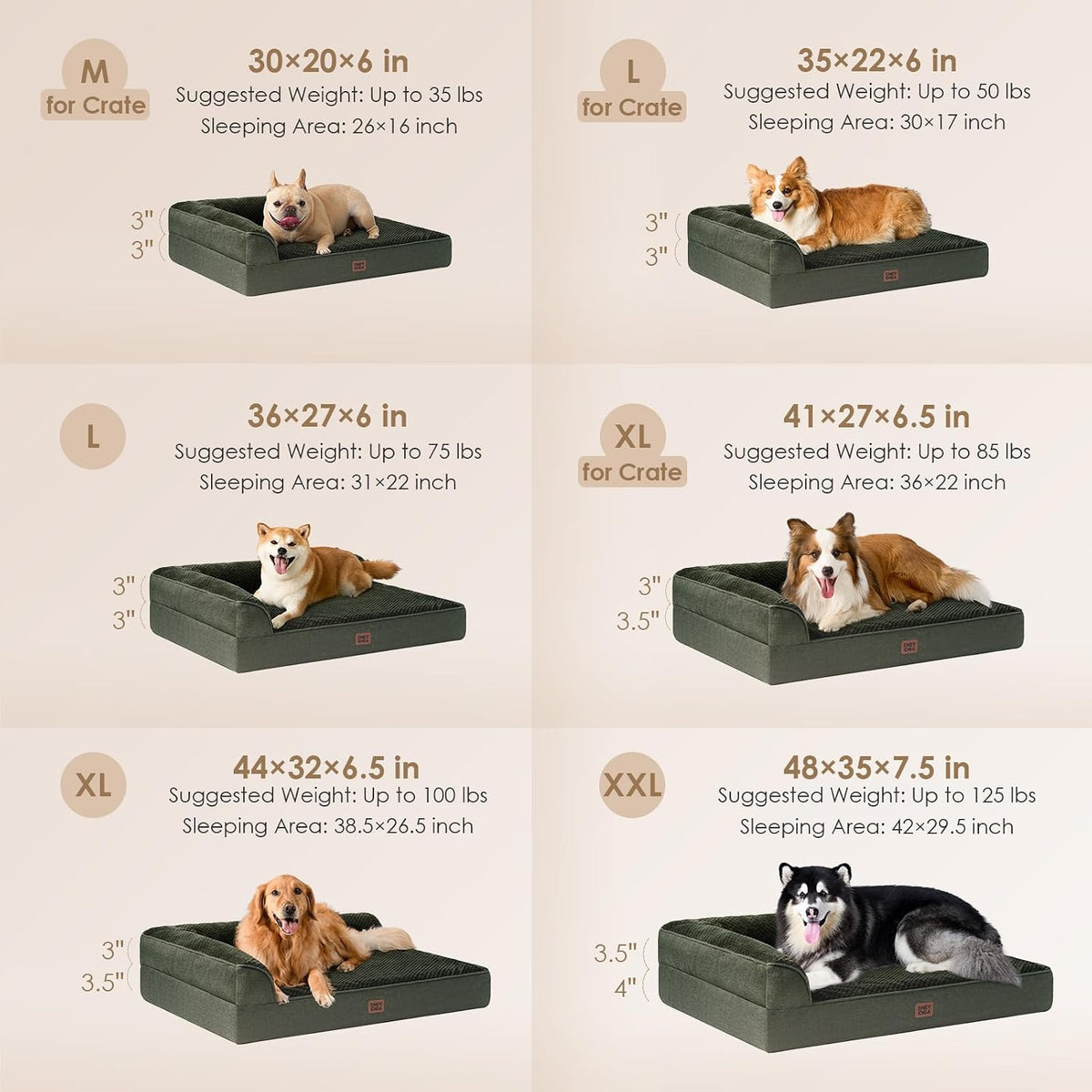 EHEYCIGA Extra Large Dog Bed Othorpedic, Memory Foam XL Dog Bed with Washable Removable Cover, Waterproof Pet Sofa Couch XLarge Size Dogs with Nonskid Bottom, 44x32x6.5, Dark Green