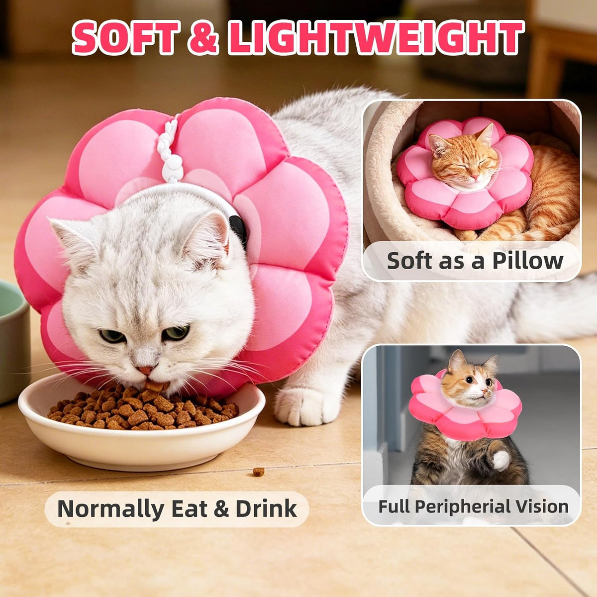 PUPTECK Cat Cone Collar, Soft Kitten Recovery Collar, Lightweight Anti-Bite Lick Elizabethan e Collar for Cats Puppy After Surgery, Pink S