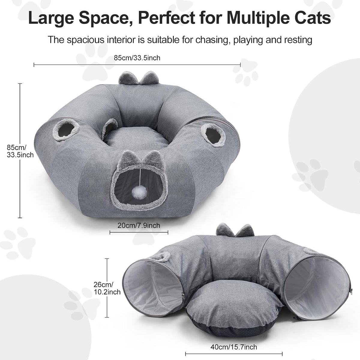 Odoland Linen Cat Tunnels & Central Cat Bed with 9 Interactive Cat Toys