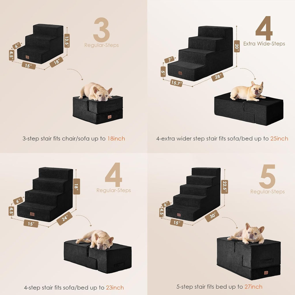 EHEYCIGA Dog Stairs for Bed 20" H, 4-Step Extra Wide Dog Steps, Black