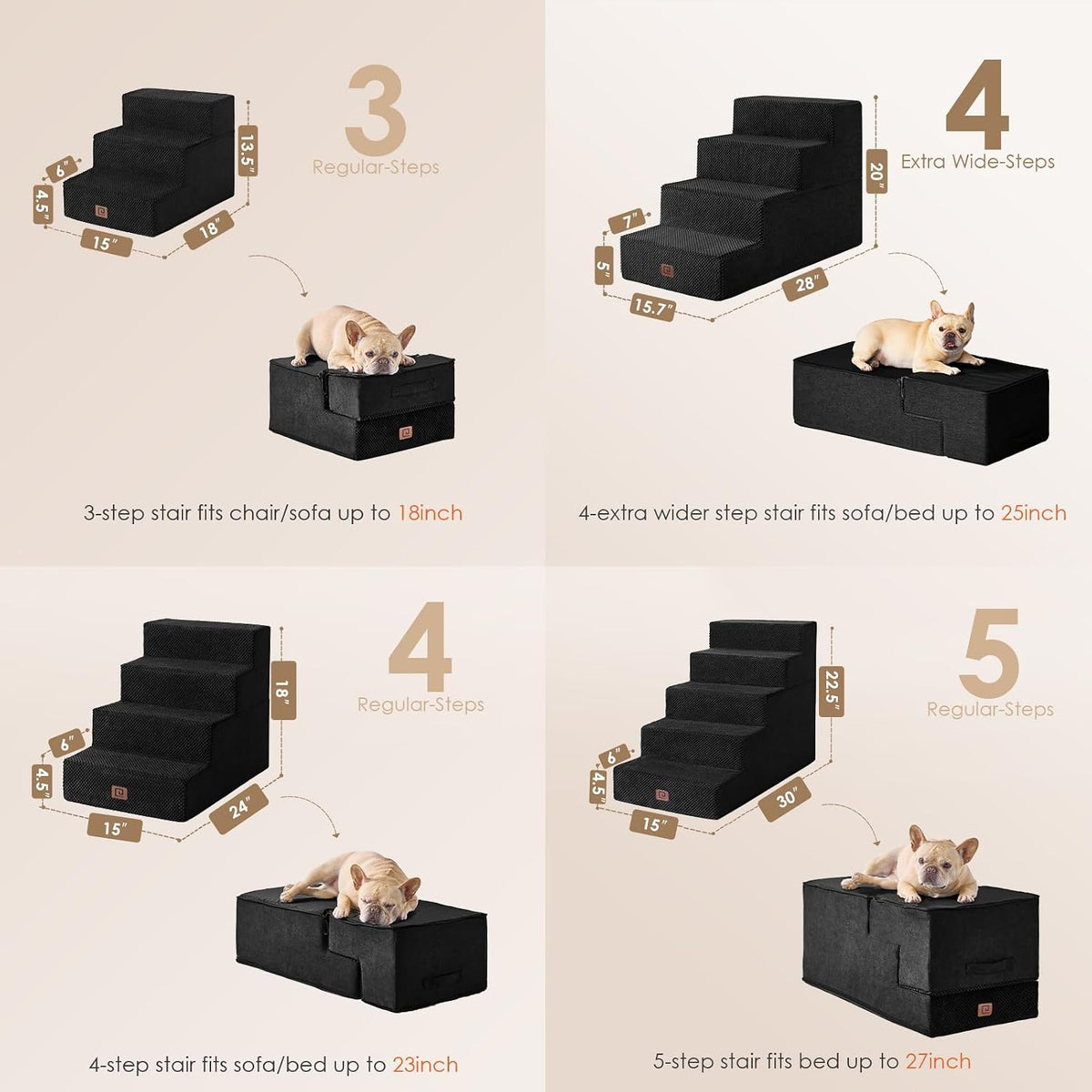 EHEYCIGA Dog Stairs for Bed 20" H, 4-Step Extra Wide Dog Steps, Black