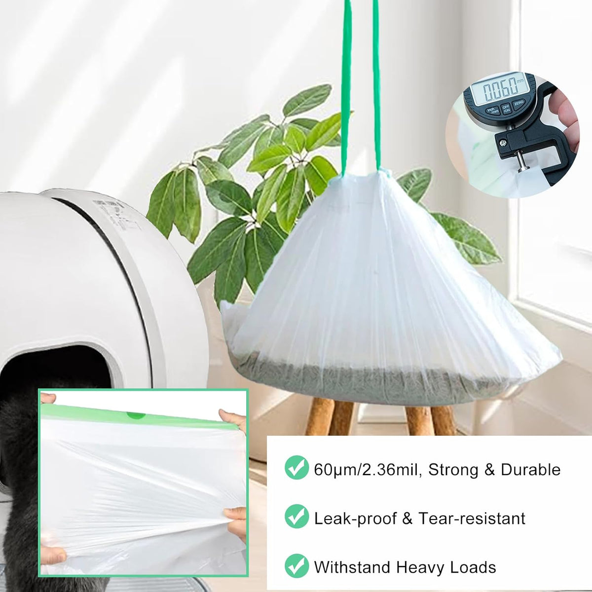 100 Pack Cat Litter Box Liner Bags Compatible with Pet Clumping & for Smartspin Self-cleaning Litter Box, Thick Heavy Duty Drawstring Waste Drawer Liners Compatible with PURA X/MAX -23" x 12"