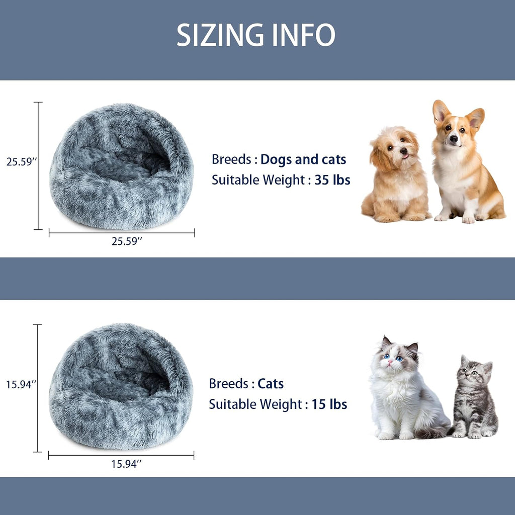 Large Cat Cave Bed for Indoor Cats & Small Dogs, Covered Pet Bed House, Semi-Enclosed Cat Bed with Non-Slip Bottom, Cozy Calming Pet Cave, Machine Washable Dog and Cat Bed, 25.5 Inch (25.5")