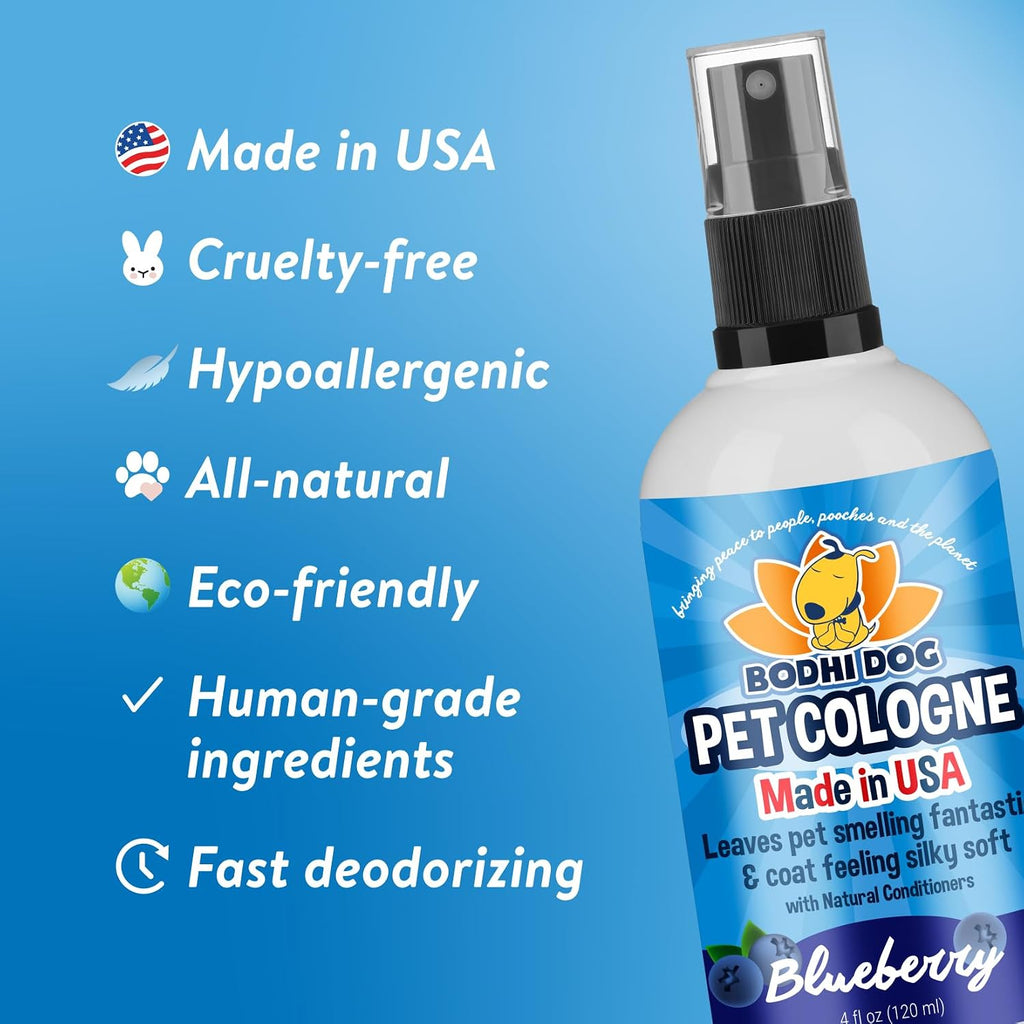 Bodhi Dog Natural Dog Cologne (Blueberry) - Premium Scented Deodorizing Pet Perfume with Conditioner for Dogs & Cats - Keeps Pets Fresh & Clean - Gentle and Safe Formula, Made in USA (4 Fl Oz)