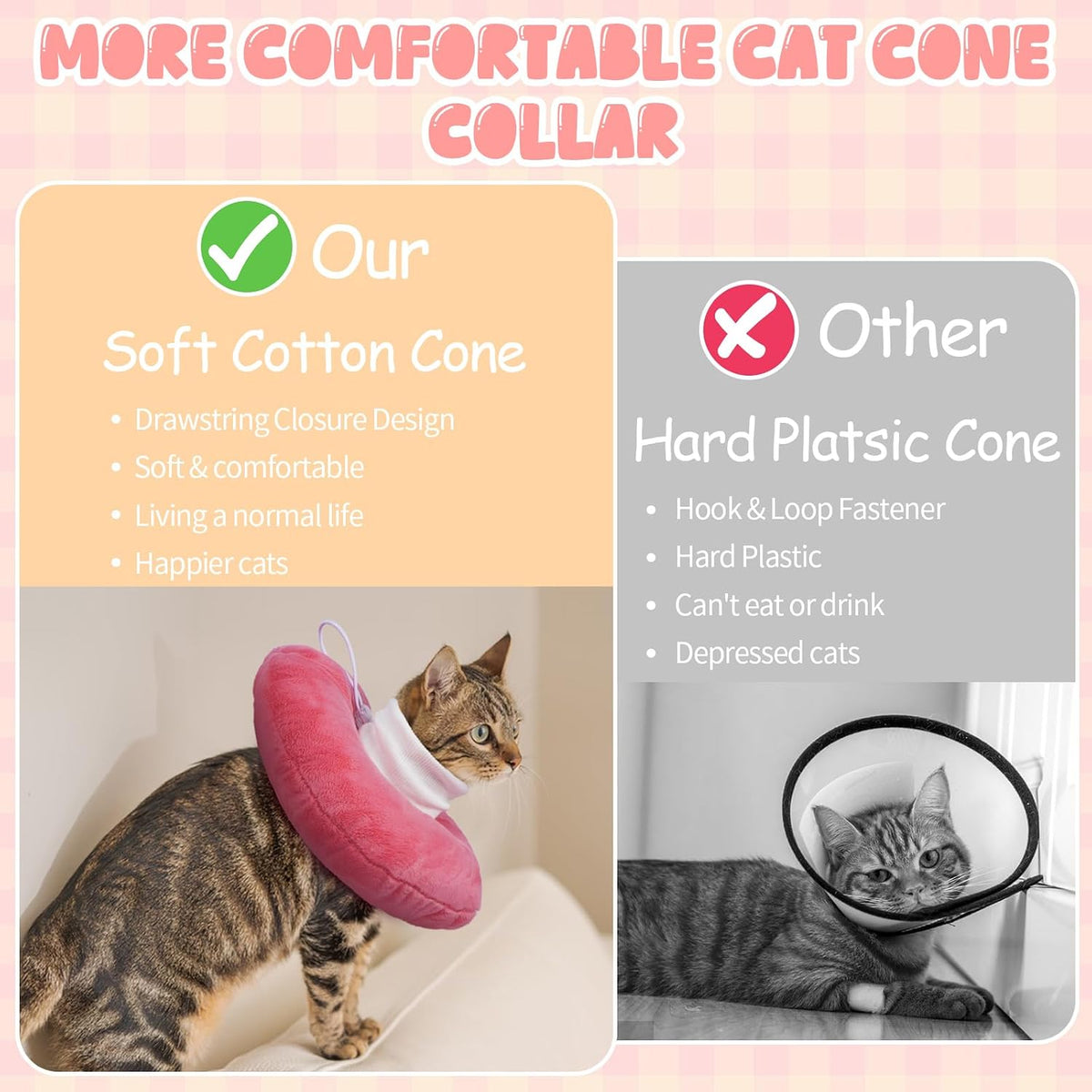 BRKURLEG Cat Recovery Collar, Soft Cat Cones, Pink, S