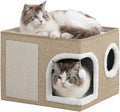 Cat Beds for Indoor Cats,Large Cat Cave House with Scratch Pad and Fluffy Ball,Foldable Cat Condo Hideaway, Modern Kitten Bed, Khaki‌