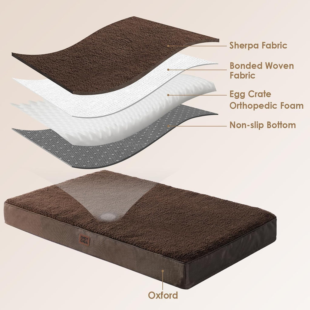 EHEYCIGA Orthopedic Dog Bed Large with Removable Washable Cover, 44IN Brown