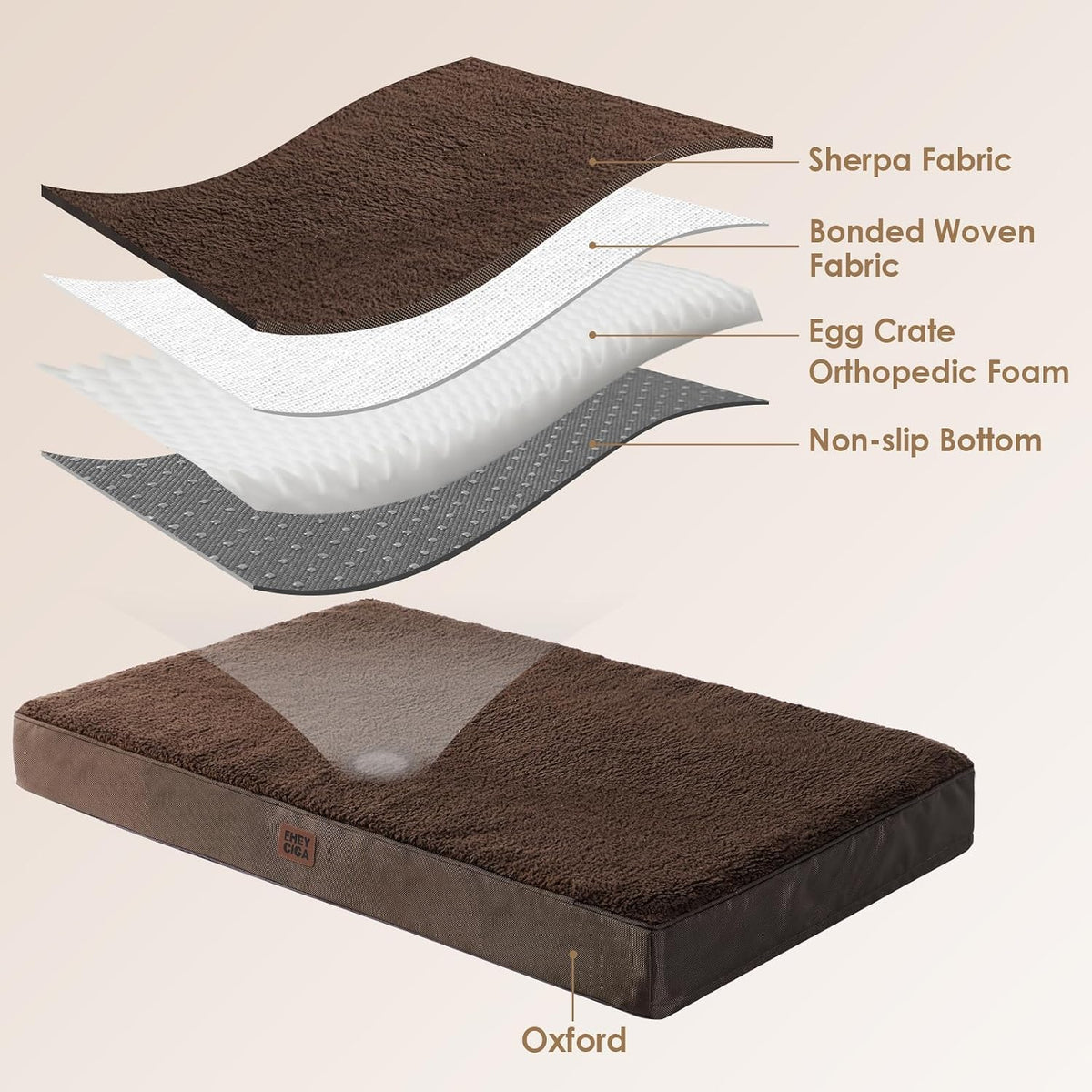 EHEYCIGA Orthopedic Dog Bed Large with Removable Washable Cover, 44IN Brown