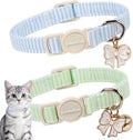 lionet paws 2 Pack Cat Collar Breakaway with Bells-Blue & Green Stripe