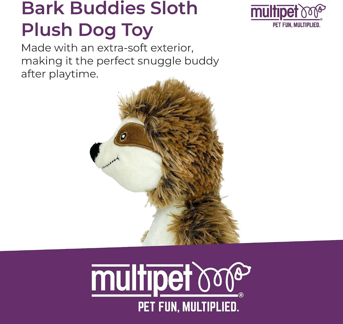 Multipet Bark Buddies Sloth Dog Plush Toy - Squeaky Dog Toy for All Dogs - Extra Soft Plush Dog Toy - Stuffed Animal Dog Toy for Cuddling & Playing - Cute Dog Pet Toy (10")