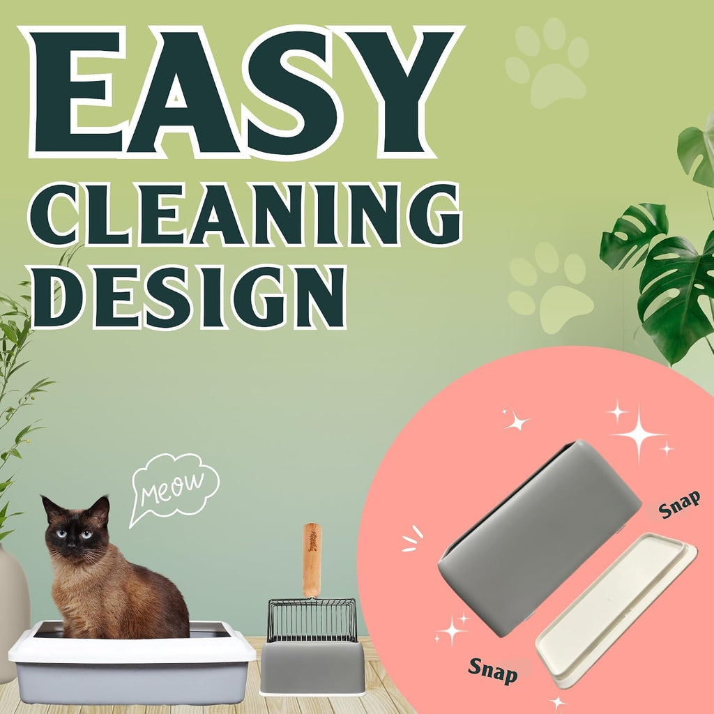 Sprinkle & Sweep: Litter Box Deodorizer Duo - 8oz Bag & Speed Sifter - Cat-Kitten Home Odor Neutralizer, Ultra-Absorbent Formula, Wood Handle Scooper