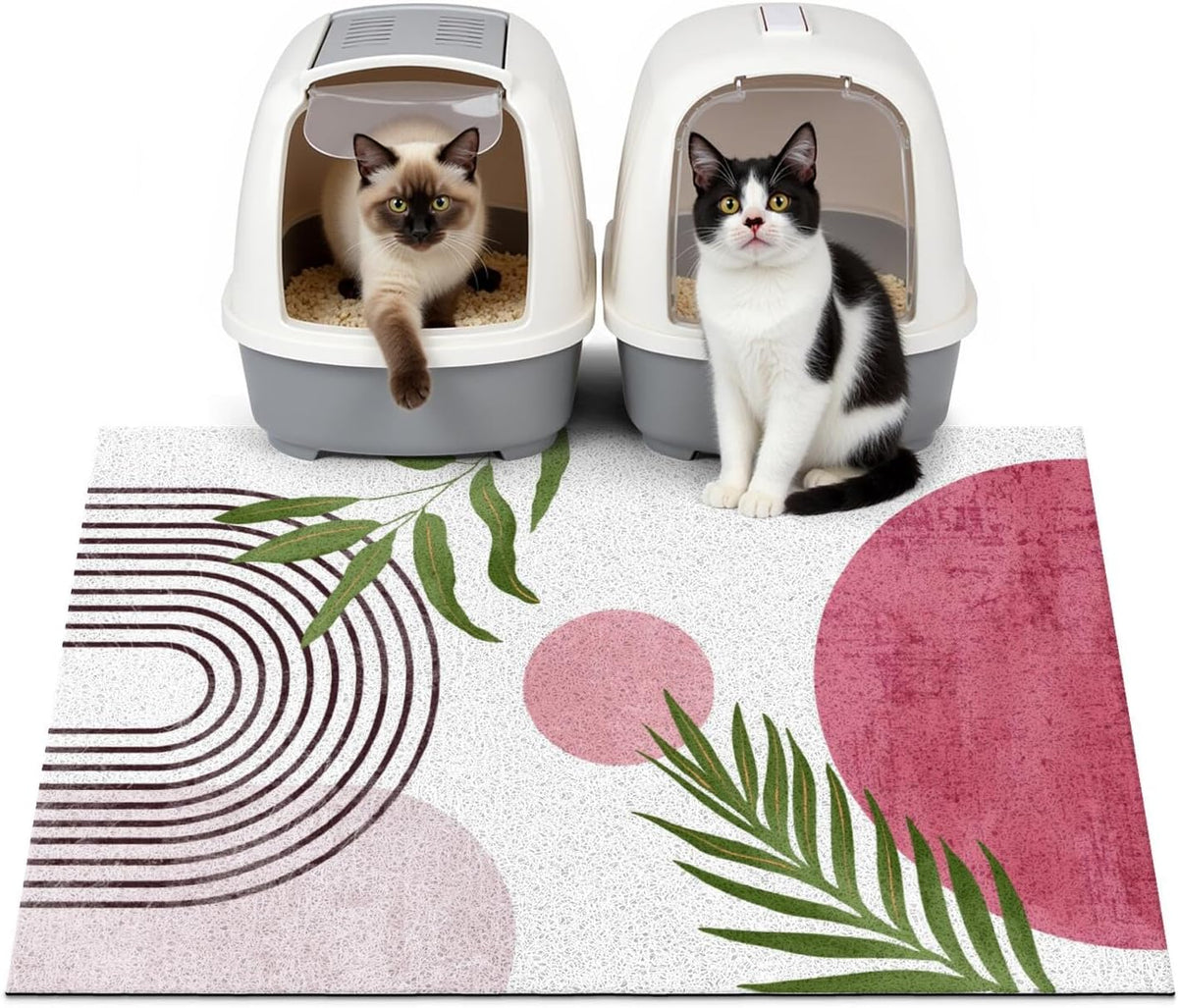 Cat Litter Mat Litter Trapping Mat, 33"x22" Waterproof Urine Proof Litter Box Mat Catcher Mat Non-Slip Washable for Kitty Kitten, Pink