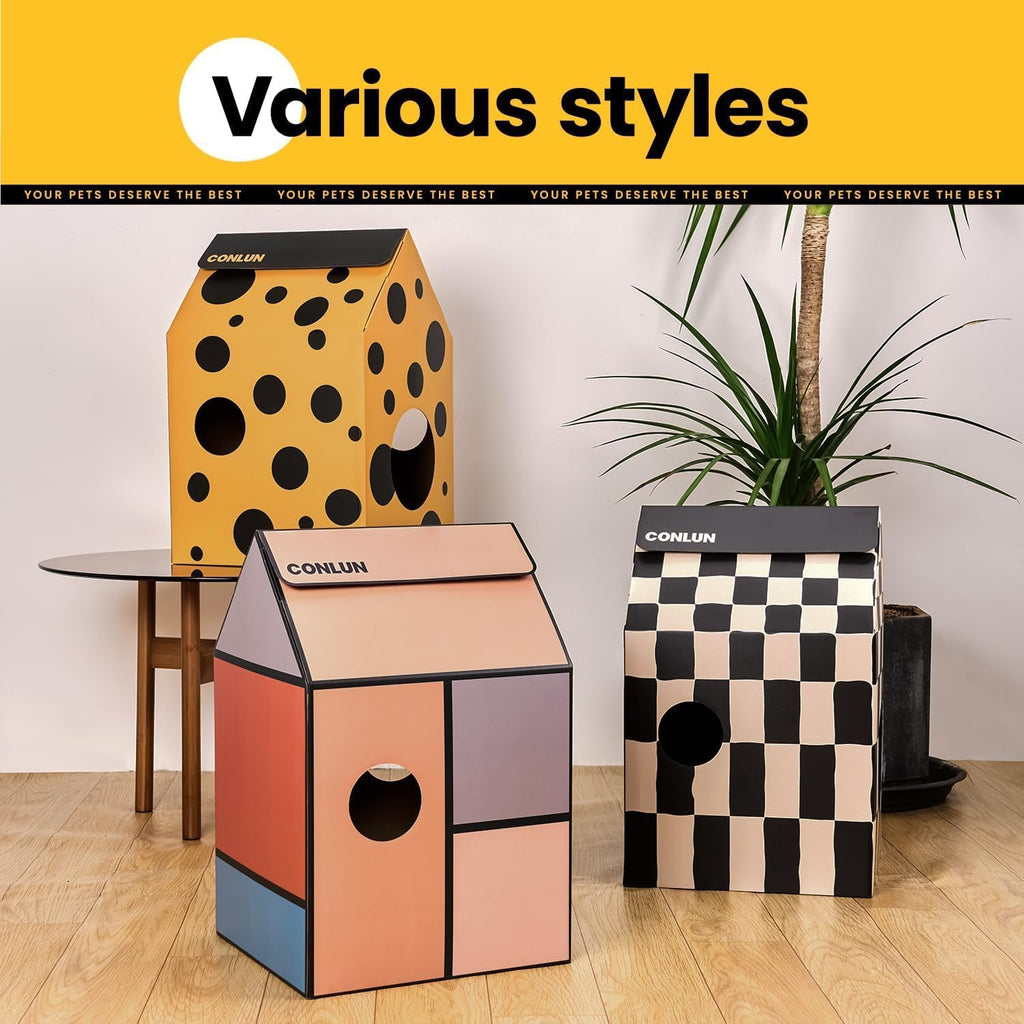 Conlun 2-in-1 Cat House Cardboard Scratching Pad Indoor Cave <13 lbs