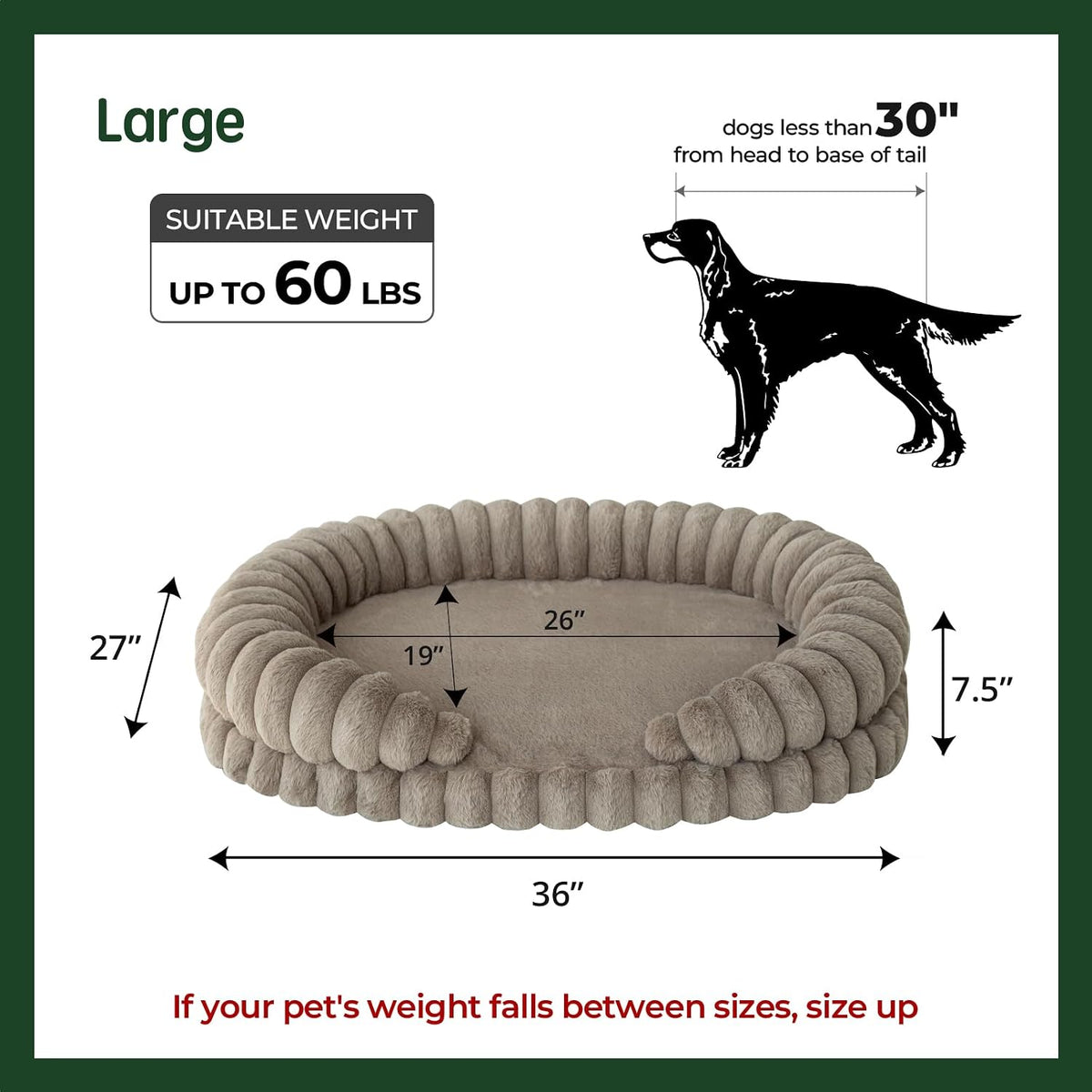 BALANCE Calming Dog Bed for Large Sized Dogs, 36 Inches Oval Washable Pet Bed with Sides, Orthopedic Pet Couch Sofa with Non-Slip Bottom, Oatmeal