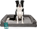 Furhaven Orthopedic Dog Bed for Large/Medium Dogs w/ Removable Bolsters & Washable Cover, For Dogs Up to 55 lbs - Luxe Faux Fur & Performance Linen Sofa - Charcoal, Large