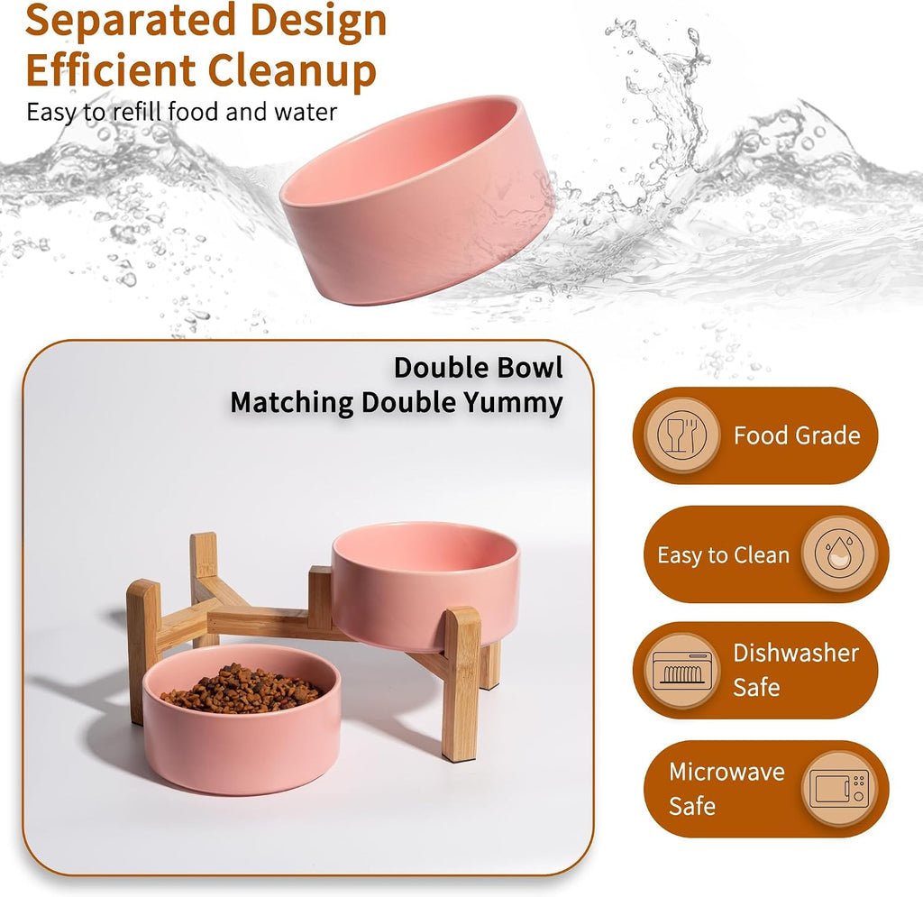 Elevated Ceramic Dog Bowl, 3.6 Cups Dog Food and Water Bowl Set with Stand | 6.1'' Double Dog Feeding Dishes, Non-Slip Raised Dog Feeder for Small and Medium Breeds, 28.74 OZ / 850 ML, White
