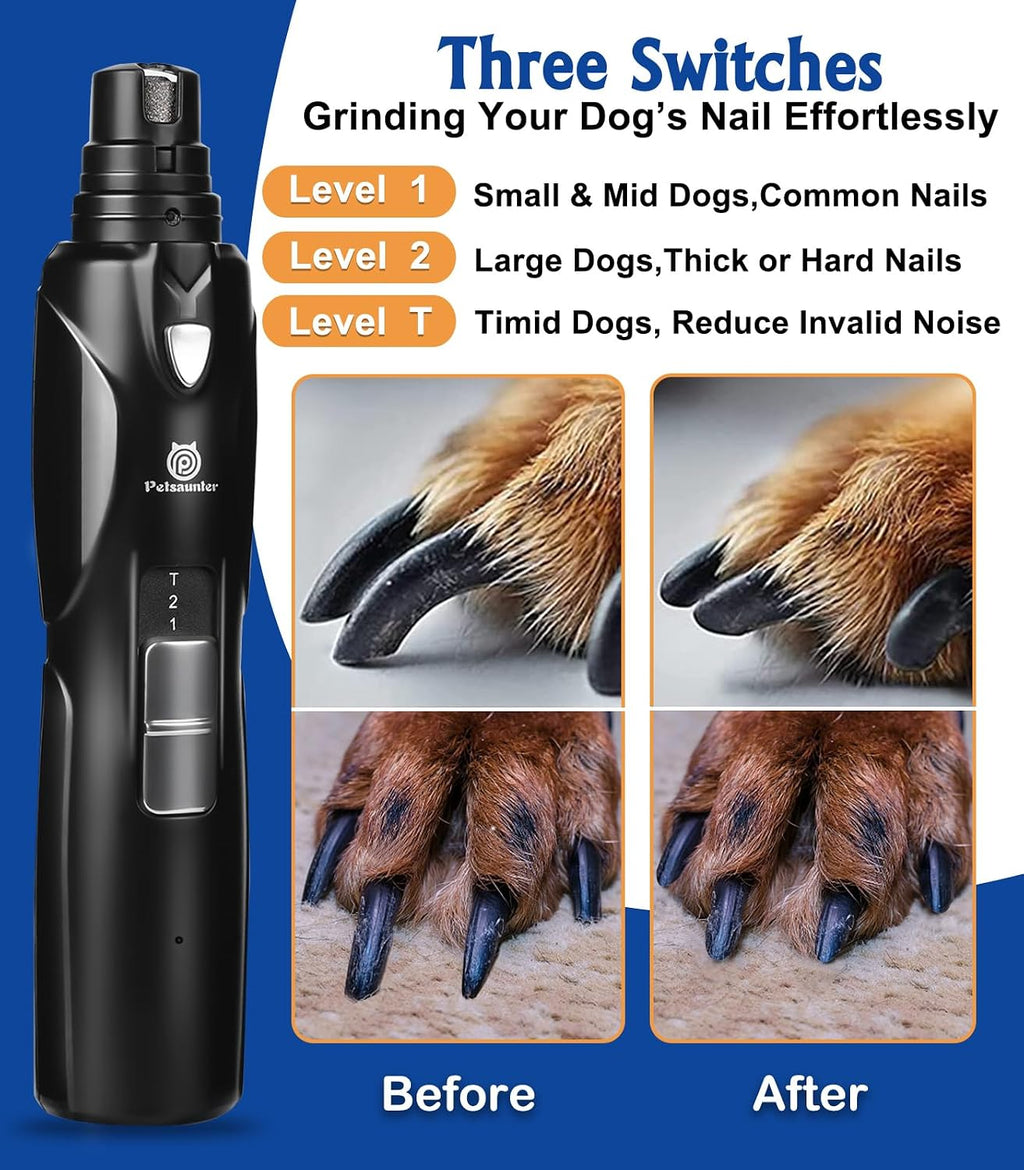 Petsaunter Dog Nail Grinder, 3 Grinding Heads, 2-Speed, LED Light, Touch-Switch, TypeC, Quiet, Low-Vibration, Dog Nail Trimmers for Large,Medium,Small Dogs & Cats with Hard/Thick Nails (U-Dark Blue)