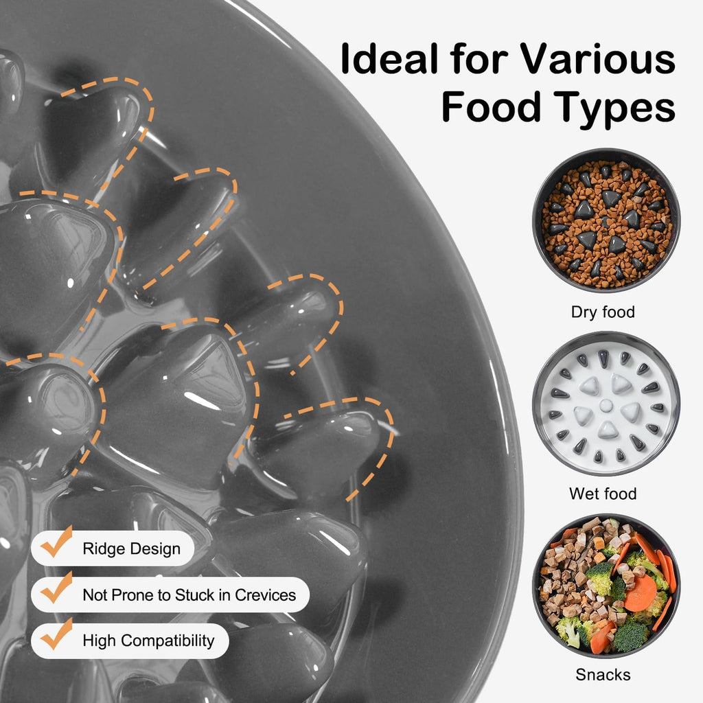 Sted Ceramic Slow Feeder Dog Bowls with Silicone Base