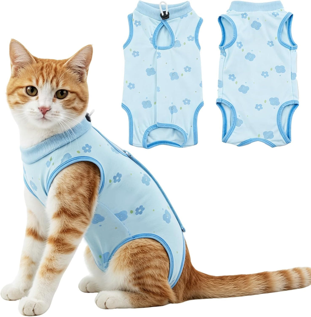 Cat Spay Recovery Suit Female, Cat Onesie for Abdominal Wounds, Blue M