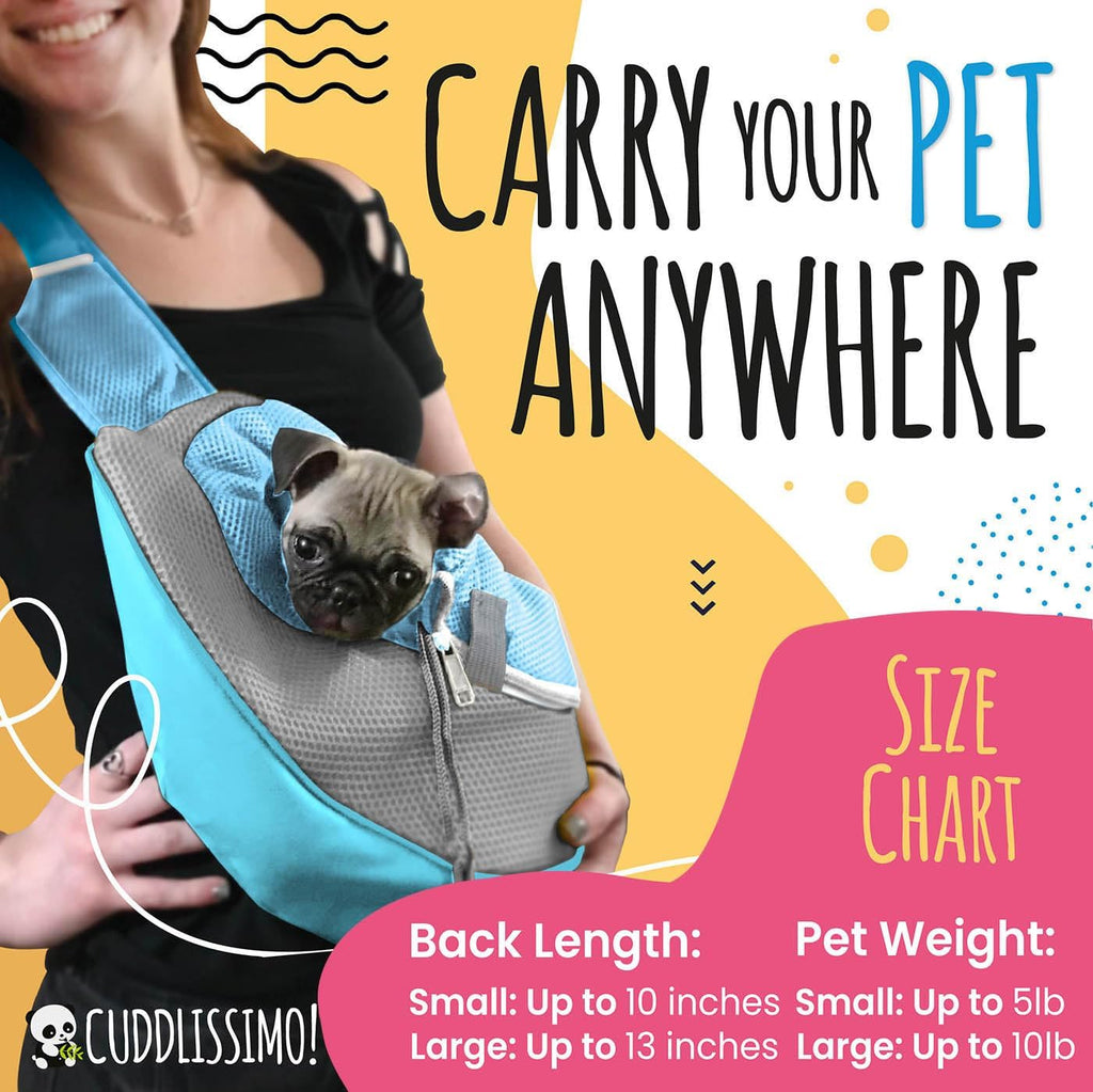 Cuddlissimo Small Dog Sling Carrier, Pet Cat Sling, Puppy Pouch - Blue-S
