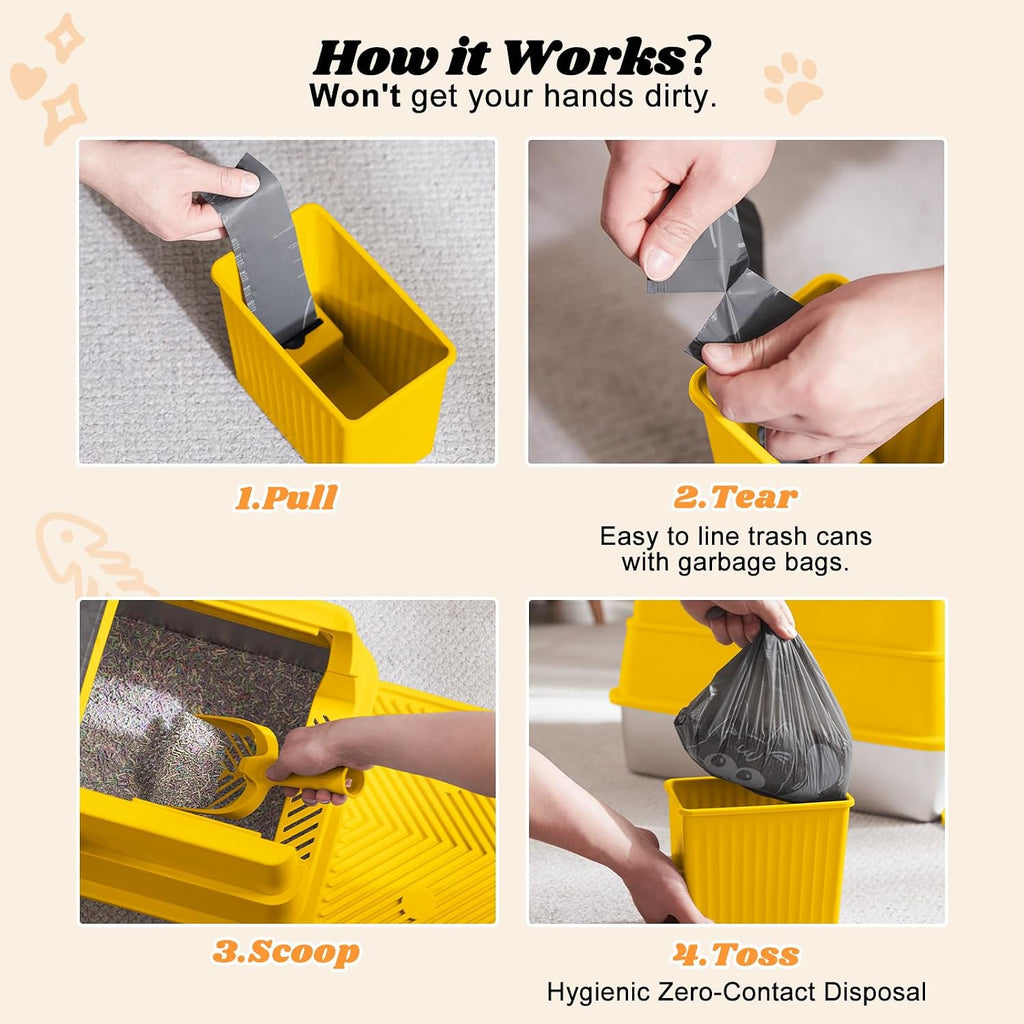 Stainless Steel Litter Box | Enclosed Cat Litter Box with Lid for Big Cats | High Sided Metal Litter Boxes | 100% Anti-Urine Leakage | Non-Stick with Litter Mat & Litter Scoop Set (Mustard Yellow)