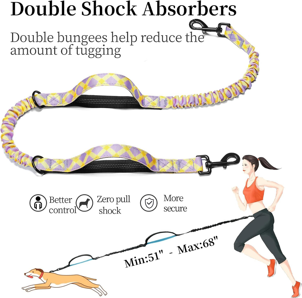iYoShop Hands Free Dog Leash with Zipper Pouch, Purple-Yellow Mix, Large