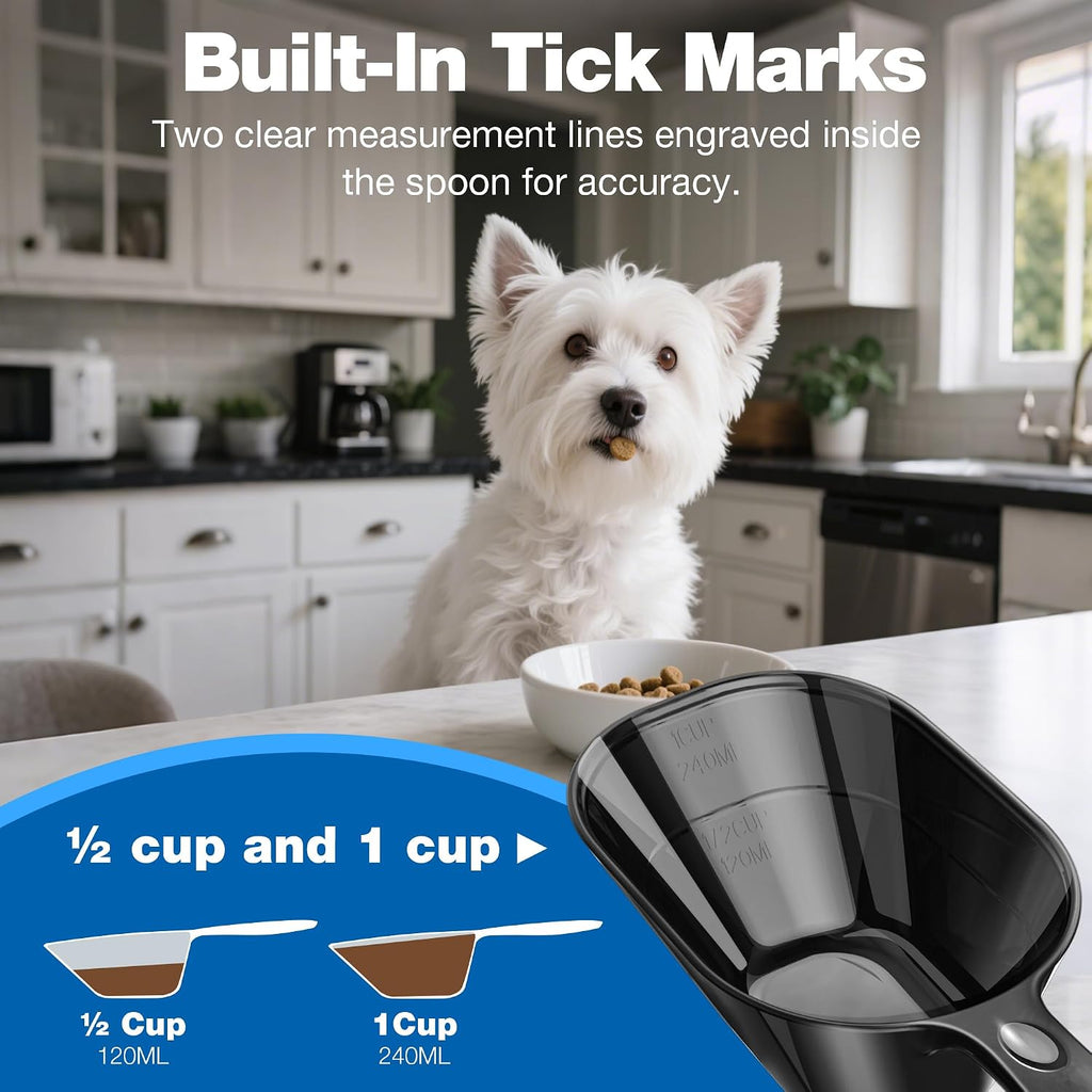 Food Scoop With Measuring Lines 2 Pack Black For Dog, Cat, Puppy, Coffee Bean, Flour Scoop, Ice