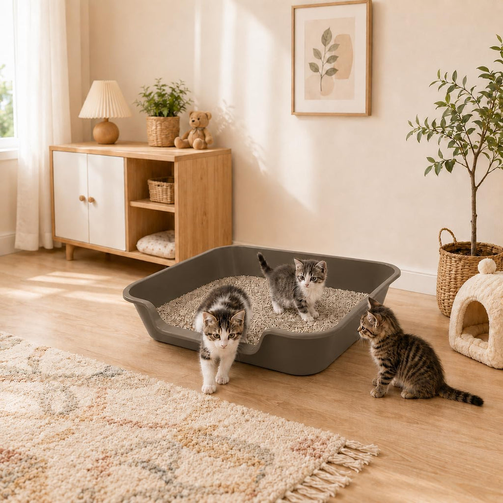 Extra Large Low Entry ABS Cat Litter Box, Brown, 24" L x 20" W, 2 Pack | Durable low entry litter box, non-stick, odor-free, ideal for seniors, kittens, rabbits, large cats and multi-pet homes.