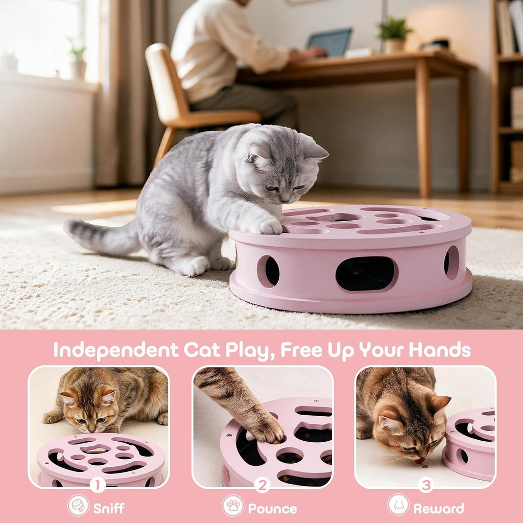 【Large&Thicken Oak 】Cat Nail File Scratcher Puzzle Box,High-Density Furniture Grade Oak,Porous Design,Stimulate Cat Exploratory &Slow Down Eat Speed;Built In Frosted Paper,Polish Their Nail While Play