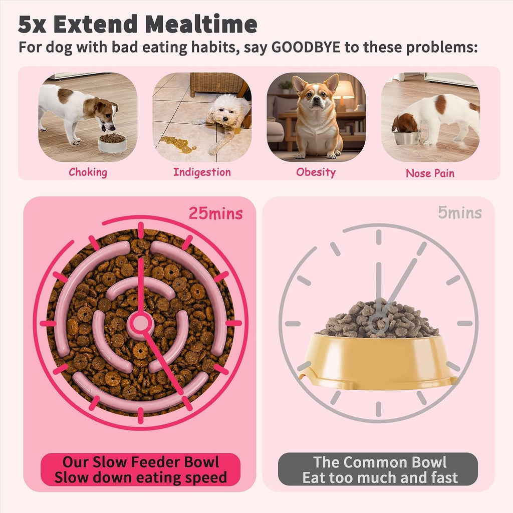 Elevated Slow Feeder Dog Bowl, 6.7" Ceramic Maze Dog Bowl with Stand