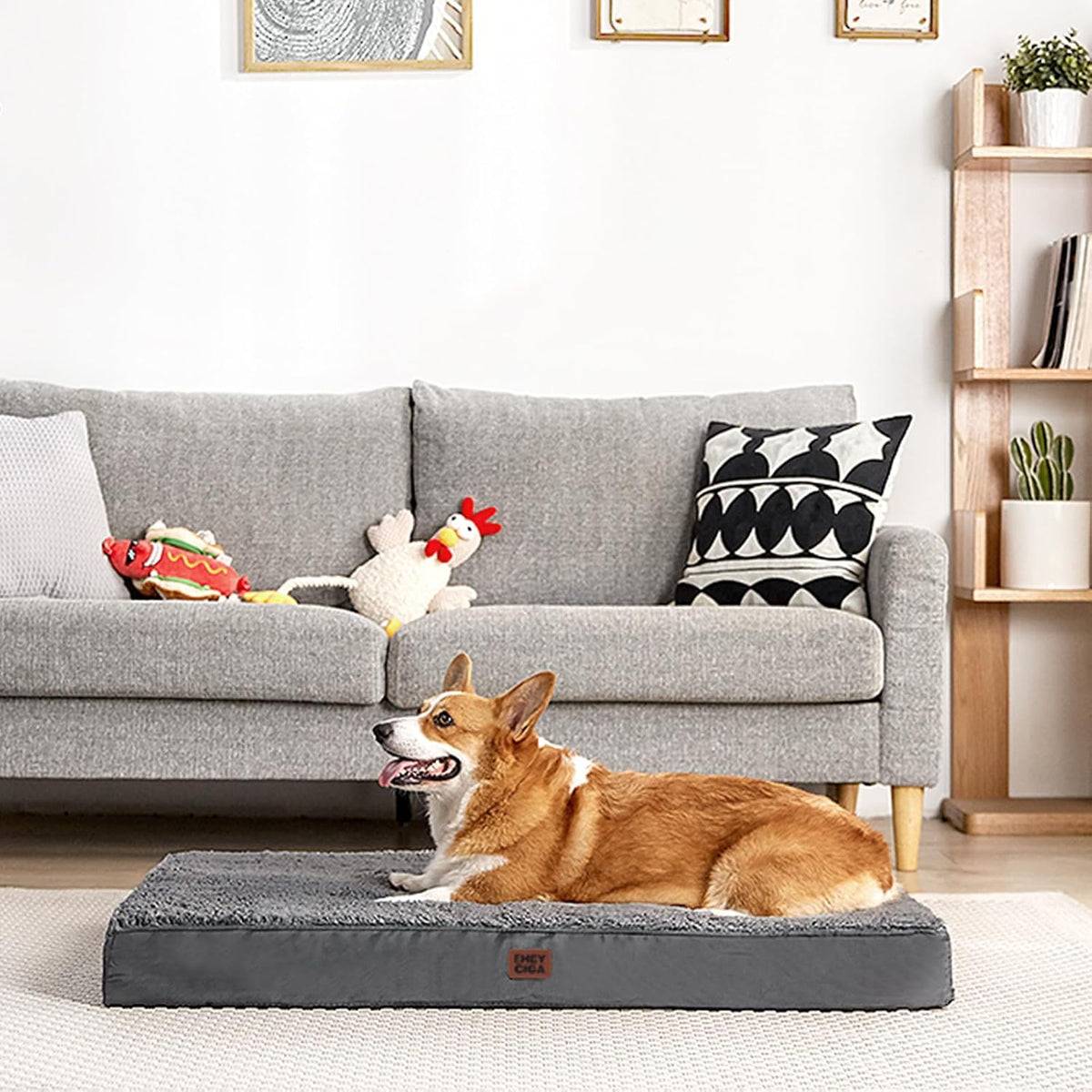 EHEYCIGA Orthopedic Dog Bed Large with Removable Washable Cover, 50IN Grey