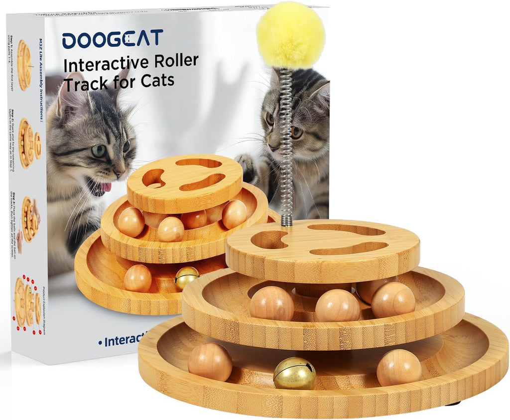 DoogCat Cat Ball Track with Puzzle Top, 3-Level Cat Ball Tower