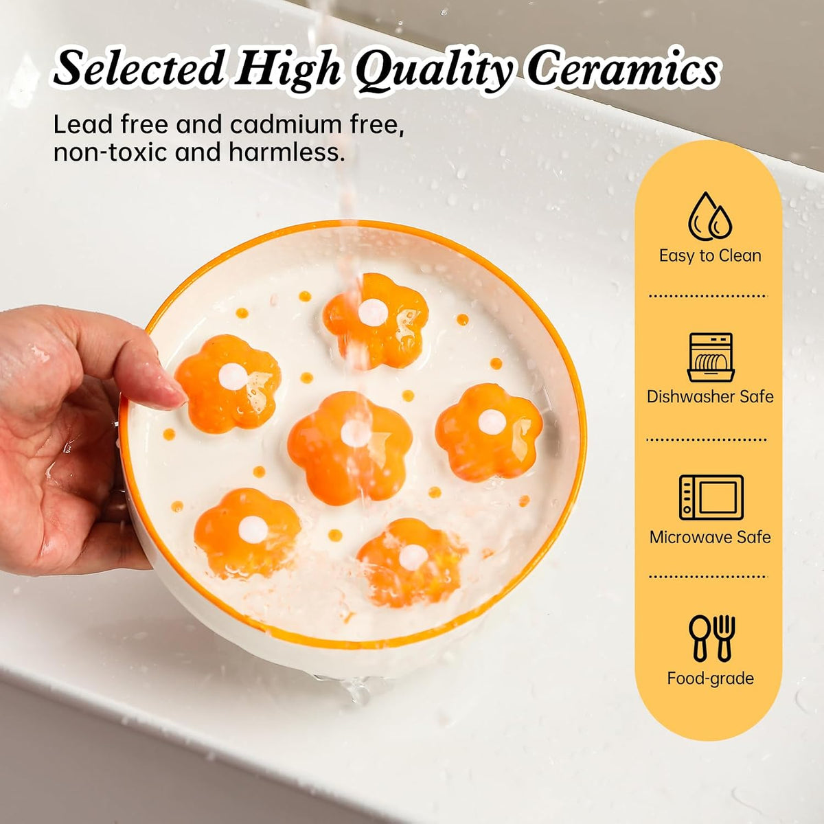 Ceramic Slow Feeder Cat Bowl, 6.3" Whisker Friendly Anti-Vomit, Orange