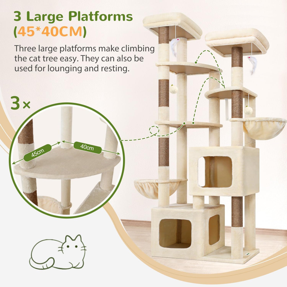 Globlazer S74E Pro Heavy Duty Maine Coon Cat Tree for Large Cats, Beige