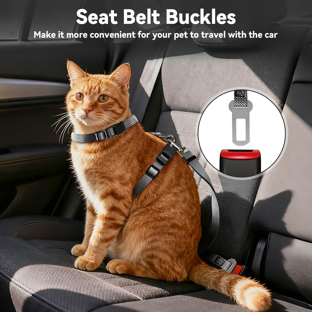 Cat Harness and Leash Set, 3-in-1 Escape Proof Adjustable, Comfortable Soft Lightweight, Safe, Easy to Wear, Walking Travel Kitten Harness for Small Medium Large Cats (Grey)