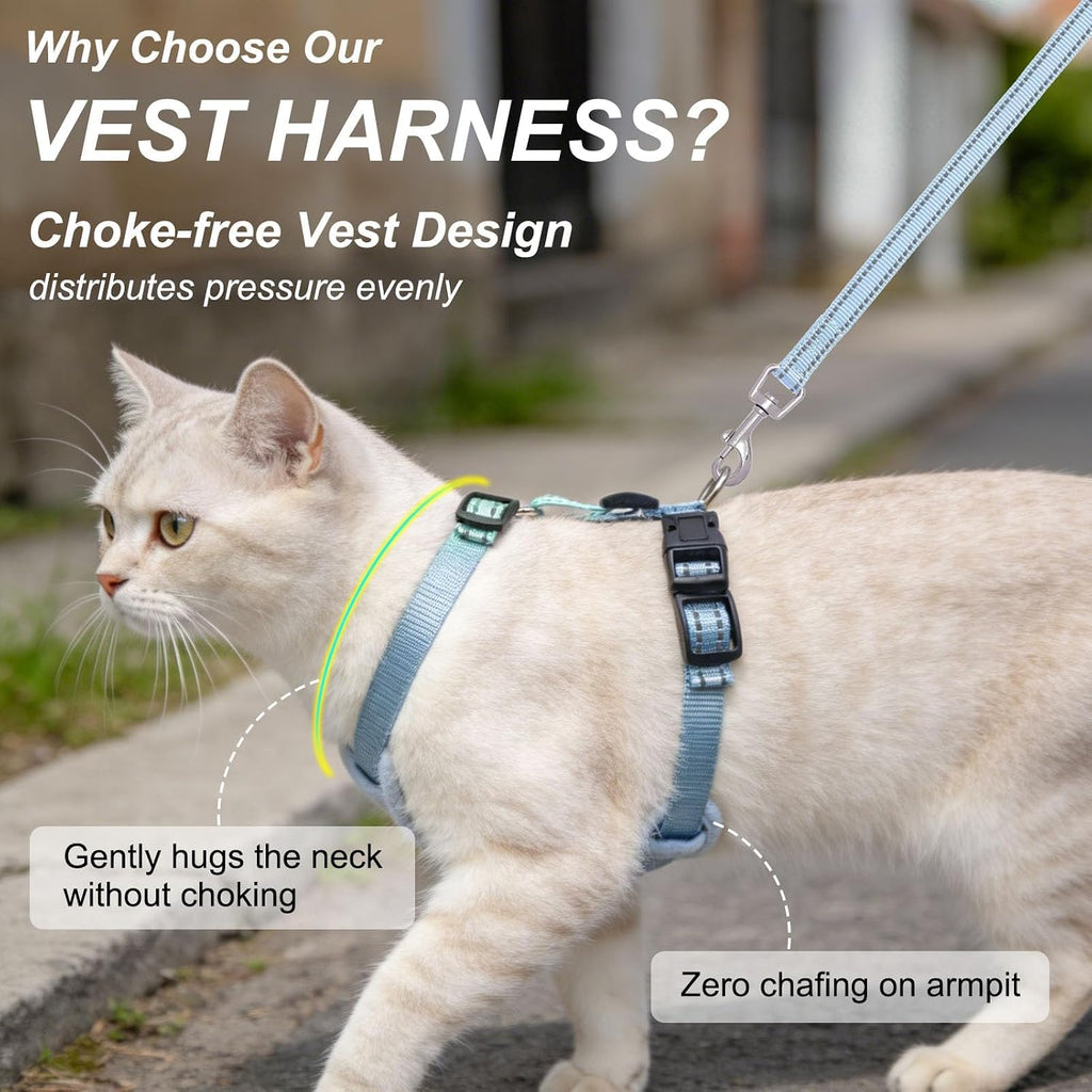 BEAUTYZOO Cat Harness and Leash Set, Escape Proof and Adjustable, Blue