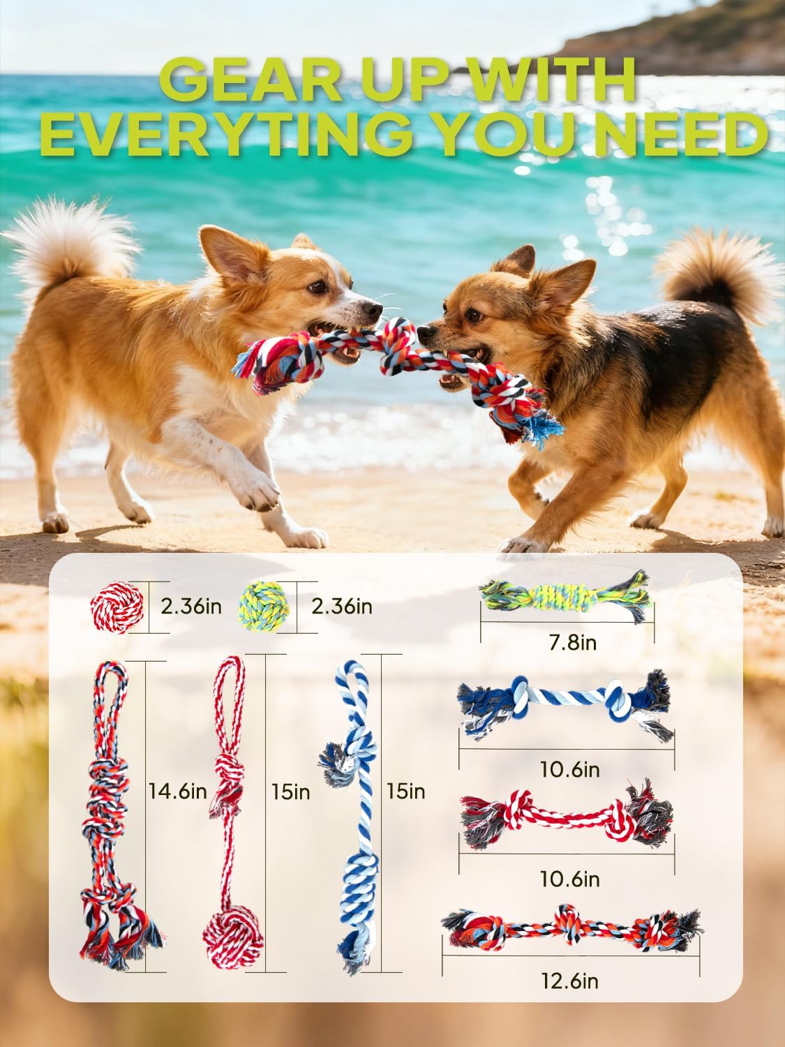 TwoEar Dog Rope Toy 9 Pack - Puppy Teething Toys for Small Medium Breed | Indestructible Dog Chew Toys for Aggressive Chewers - Cotton Tug of War Dog Toys for Boredom, Teeth Clean